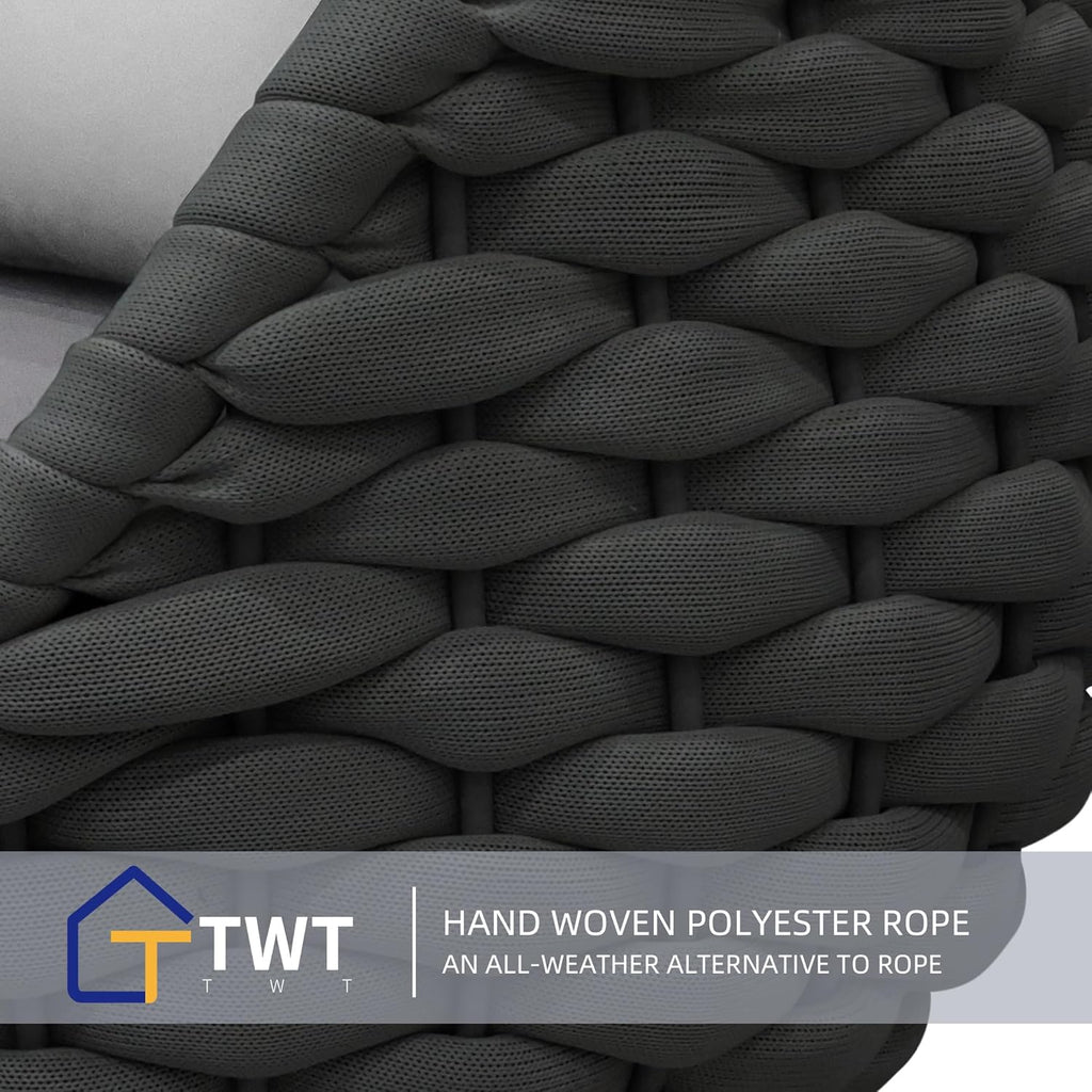 TWT Sunroom All-Weather Polyester Rope Balcony Furniture with Cushions & Pillows, Patio Sofa Couch for Outdoor, Patio, Balcony, Backyard, Deck, Poolside