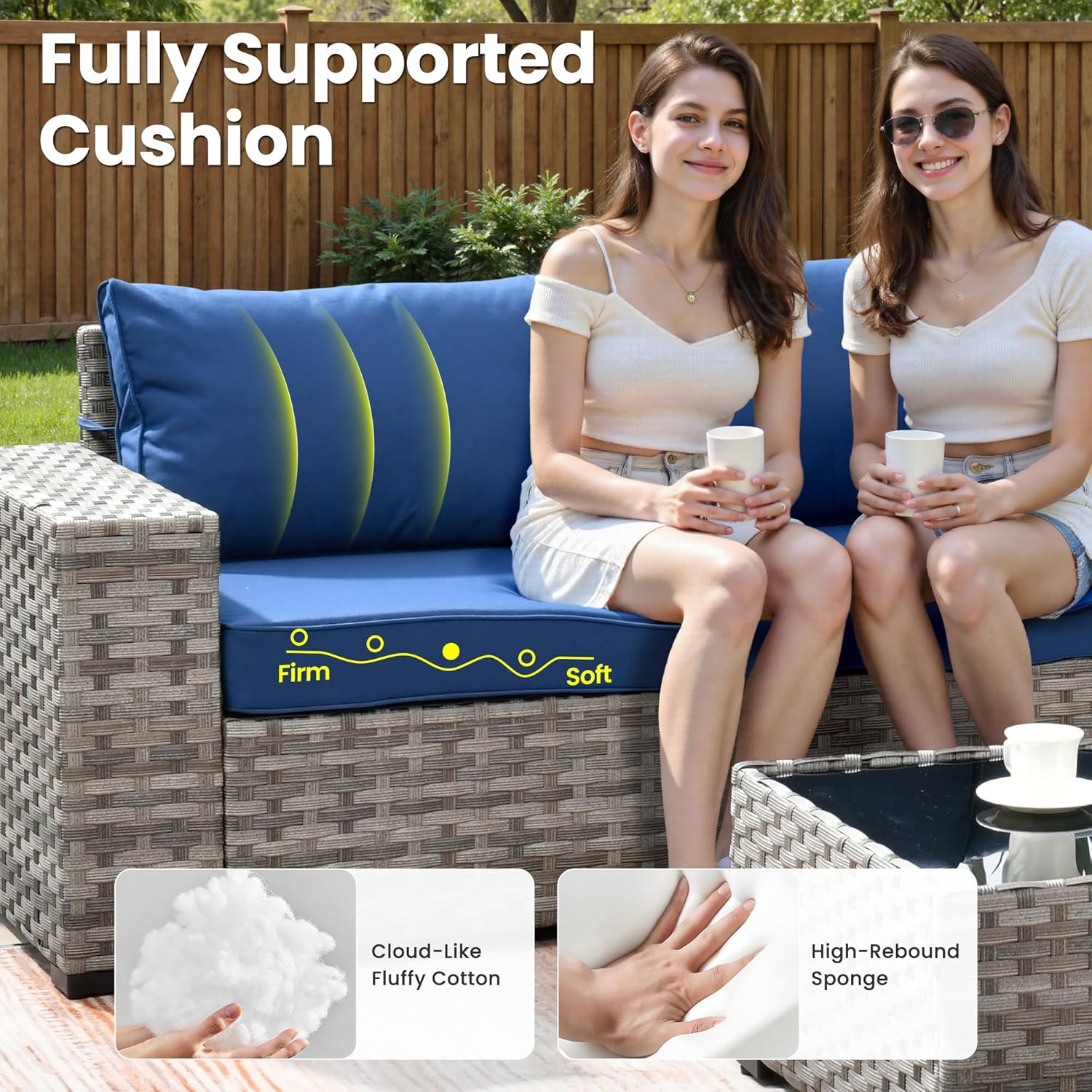 ovios 12 Pieces Patio Furniture Set, Outdoor Wicker Sectional Sofa with Glass Table Comfy Cushions, Modern Modular Deep Seat Couch Rattan Conversation Set, Navy Blue