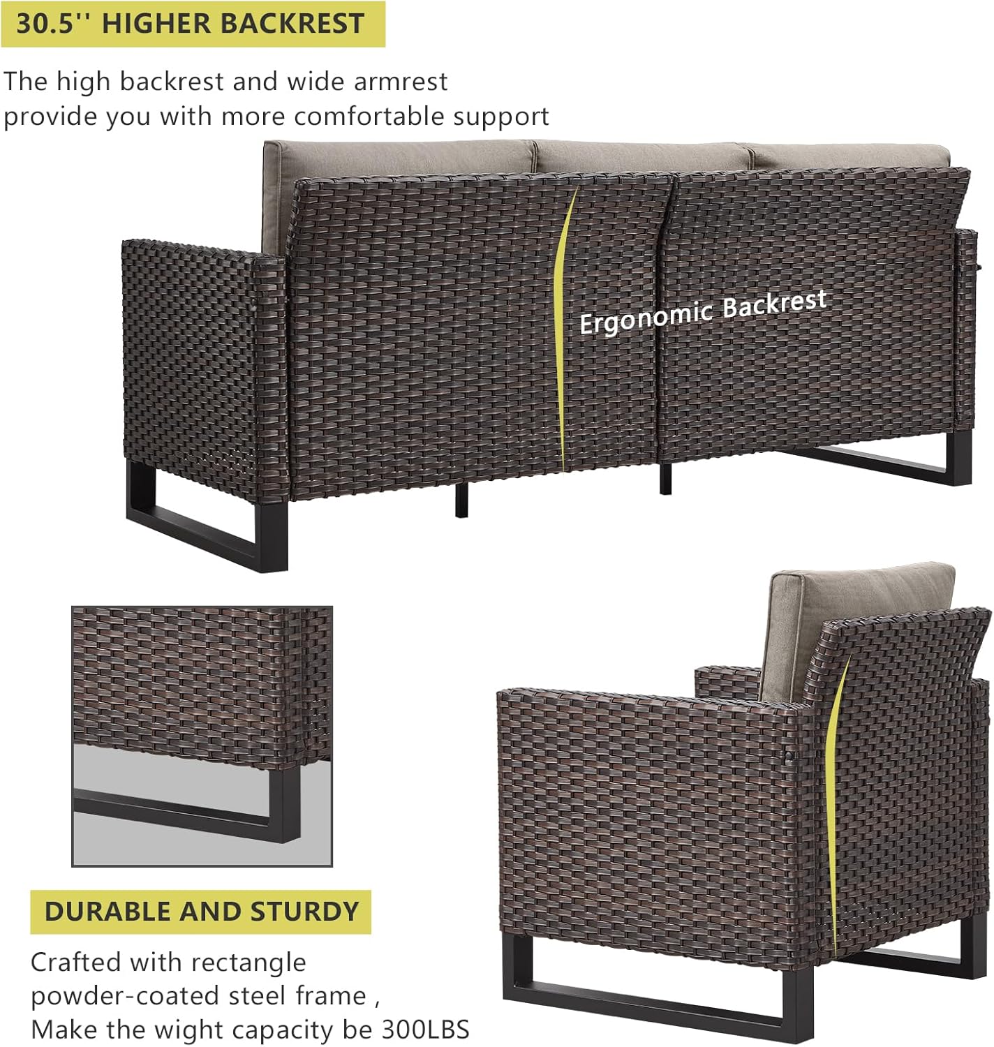 HUMMUH 7 Piece Patio Furniture Set PE Wicker Outdoor Couch,Patio Swivel Rocker Chairs and Ottomans Tables for Porch,Garden,Backyard