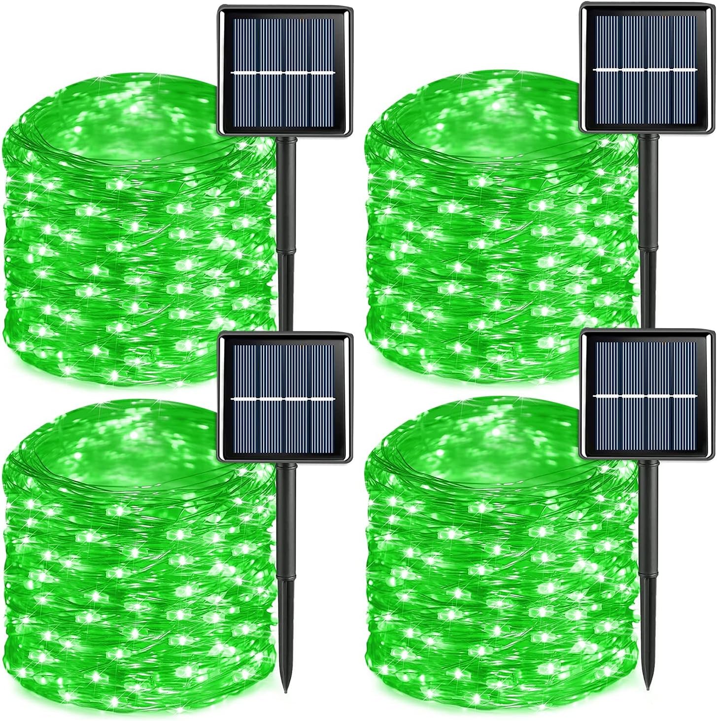 YEGUO Green Halloween Lights Outdoor Waterproof，4 Pack Each 33ft 100 LED Solar Fairy Lights, 8 Modes String Light for Outside