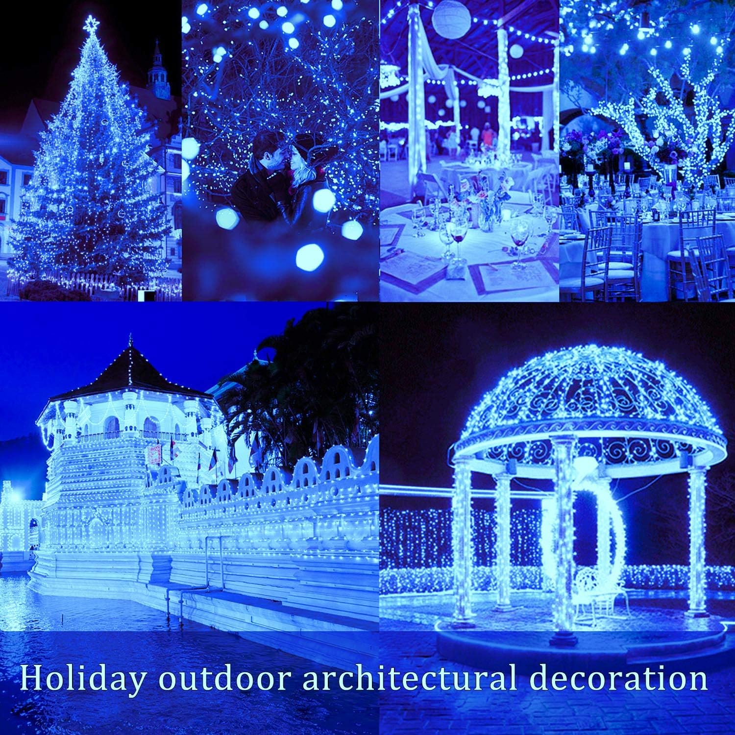 2 Pack Total 200 LED 66FT Solar Powered Copper Wire String Lights Outdoor, Waterproof, 8 Modes Fairy Lights for Garden, Patio, Party, Yard, Christmas (Blue)