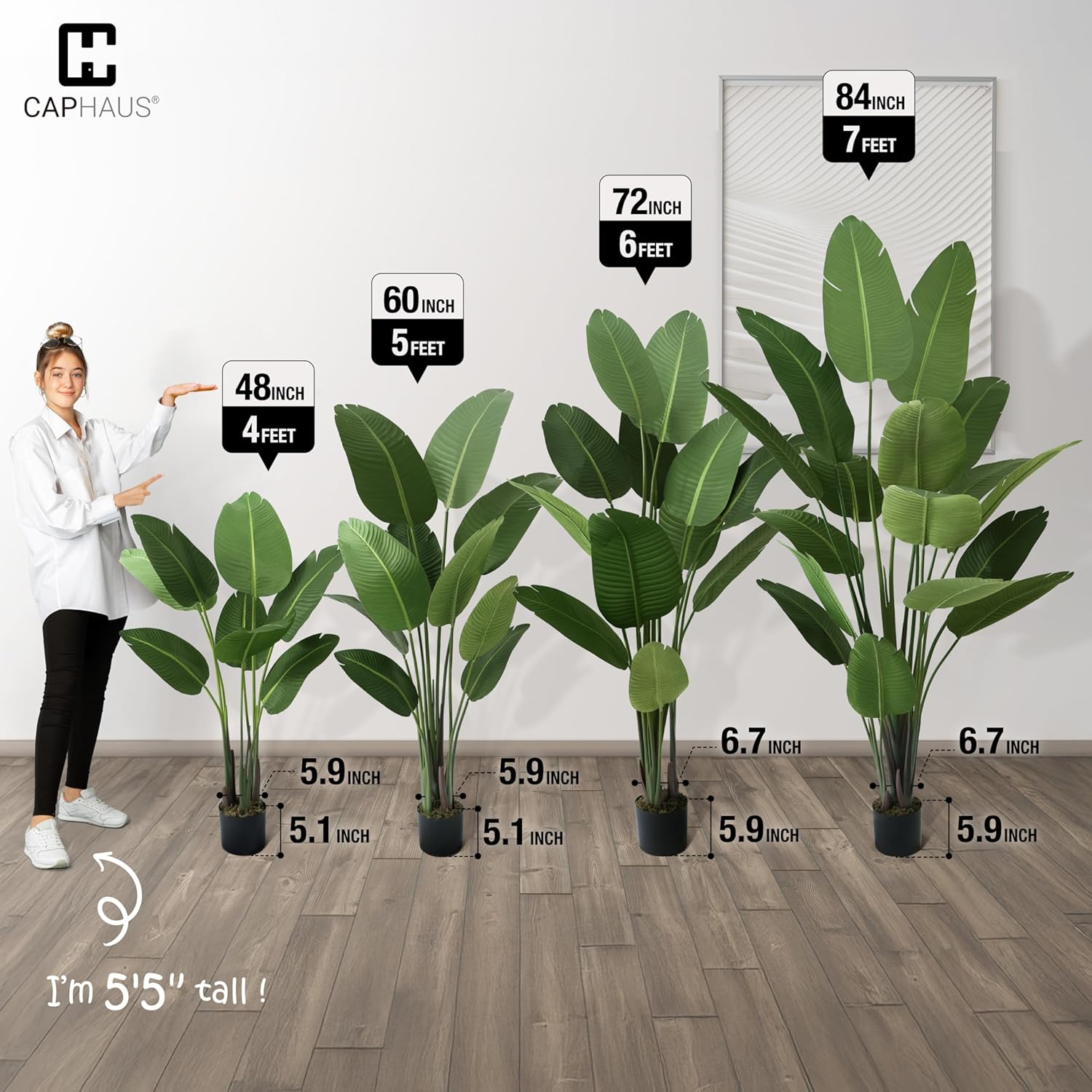 CAPHAUS 5 Feet Artificial Bird of Paradise, 60 Inch with 10 Trunks, Premium UV Resistant Lifelike Fake Plant in Pot with Dried Moss for Office, Indoor/Outdoor Use & Tropical Home Décor