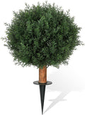 Artificial Cedar Shrubs Ball Trees with Ground Spike, 24.6 inche Tall UV-Resistant Fake Outdoor Plants Evergreen Trees, Realistic Faux Pine Bushes for Front Porch Home Patio Garden, 1 Pcs