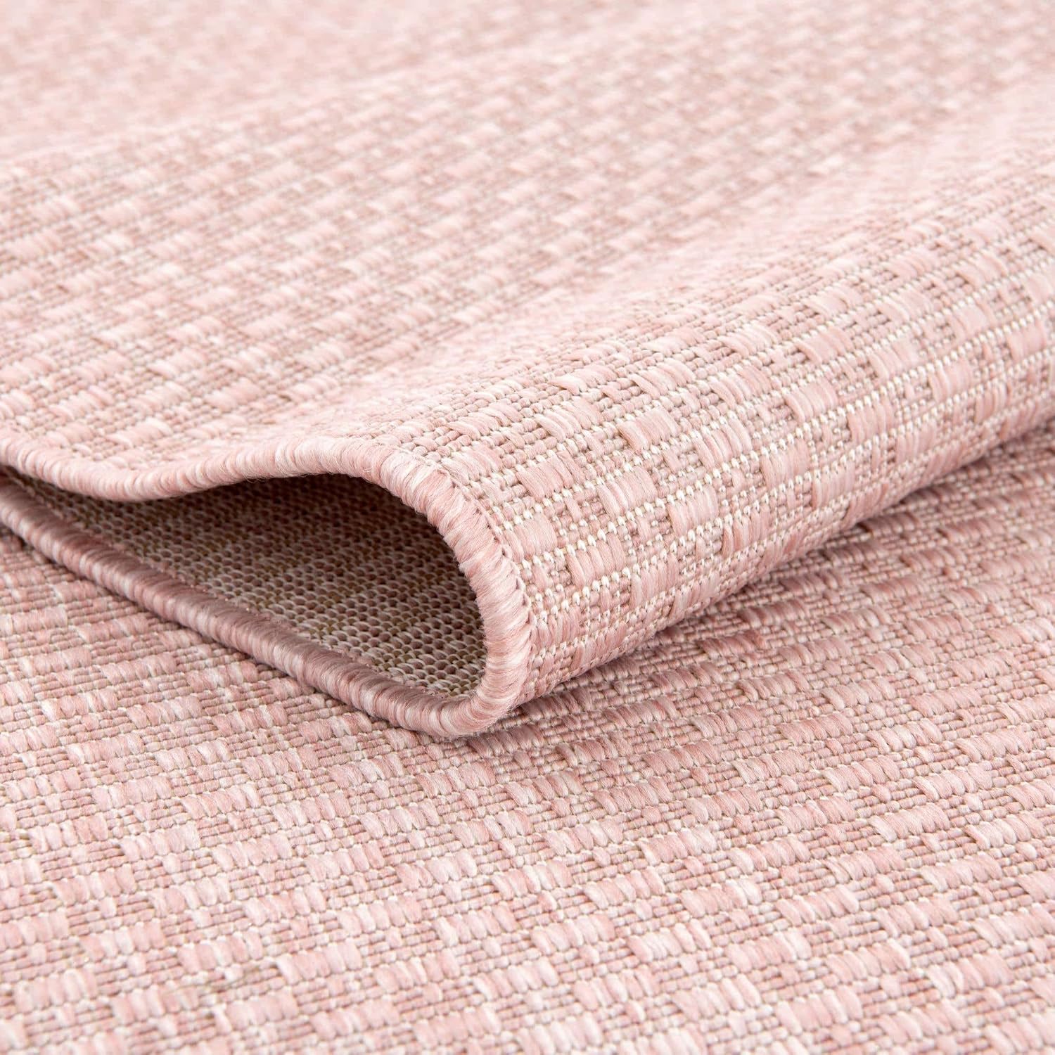 Unique Loom Collection Casual Transitional Solid Heathered Indoor/Outdoor Flatweave Area Rug (10' 8" Square, Whisper Pink/Ivory)