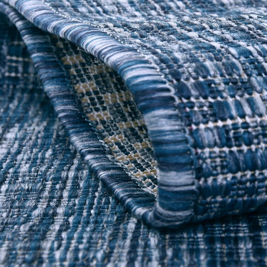 Unique Loom Collection Casual Transitional Solid Heathered Indoor/Outdoor Flatweave Area Rug (8' Round, Blue/Navy Blue)