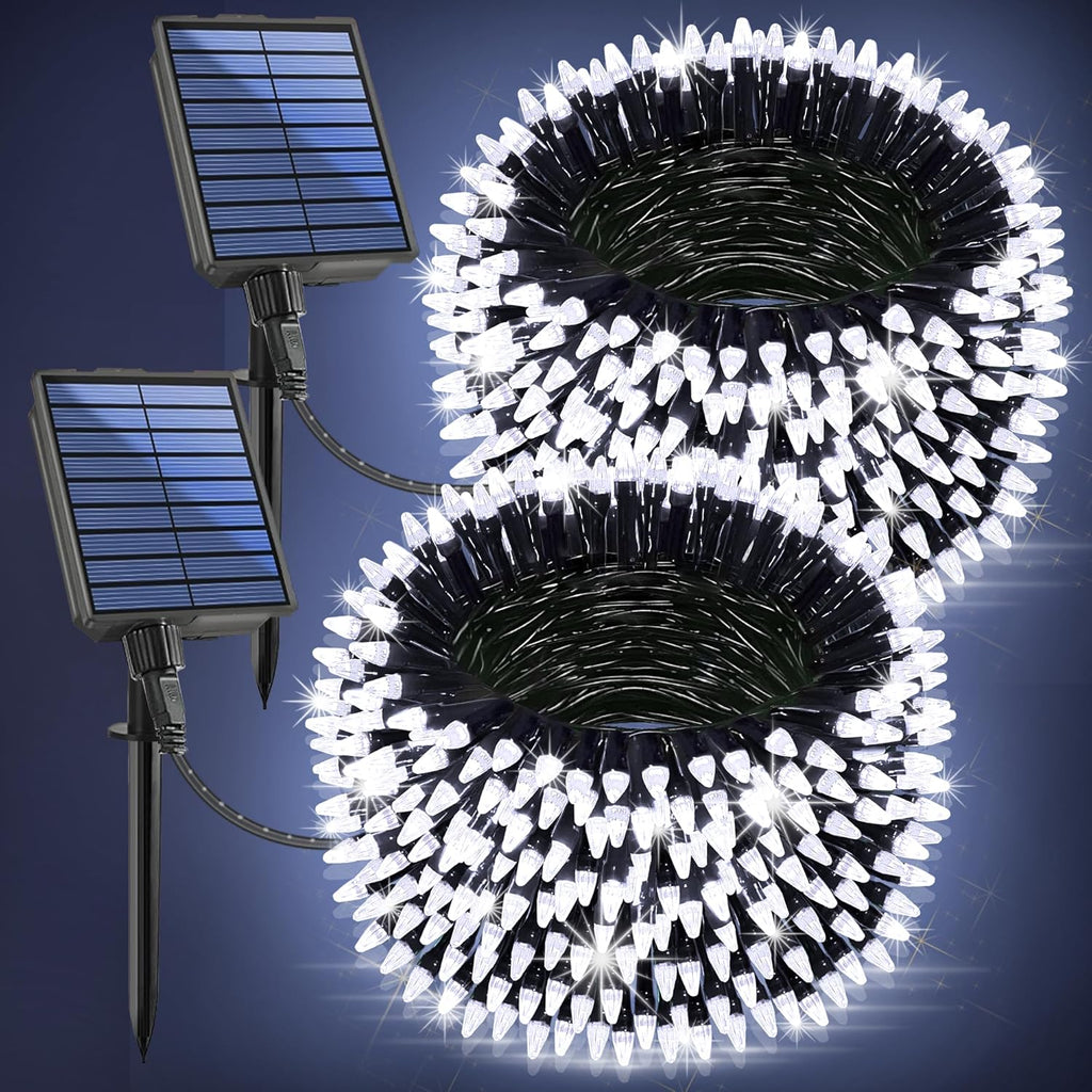2-Pack 200FT Solar String Lights for Outside, 600 LED Extra-Bright Solar Light Outdoor with 19 Modes & Timer, Waterproof Fairy Solar Lights for Garden Patio Tree Christmas Decorations (Cool White)