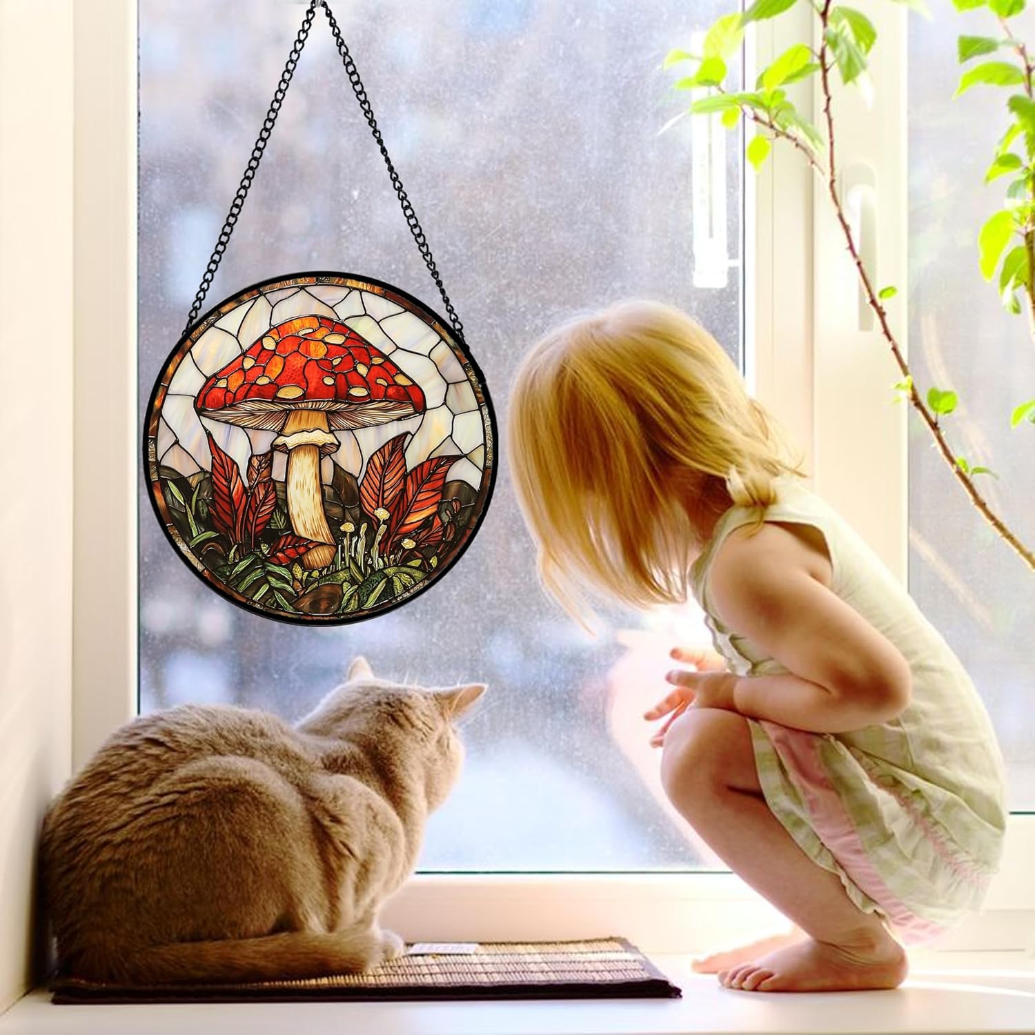 Stained Glass Window Hanging, Big Red Mushroom Suncatcher for Doors Home Sun Catchers Decoration and Christmas, Mother's Day Birthday Gifts for Women, Men, and Mom 7.8 in