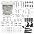 3/38" Wire Cable Rope Kit ，Vinyl Coated 304 Stainless Steel Wire – 300FT 7x7 Strand Cable with Turnbuckles，Shade Sail & Hanging Lights Hardware Kit for Outdoor, Garden,Patio, Crafts,