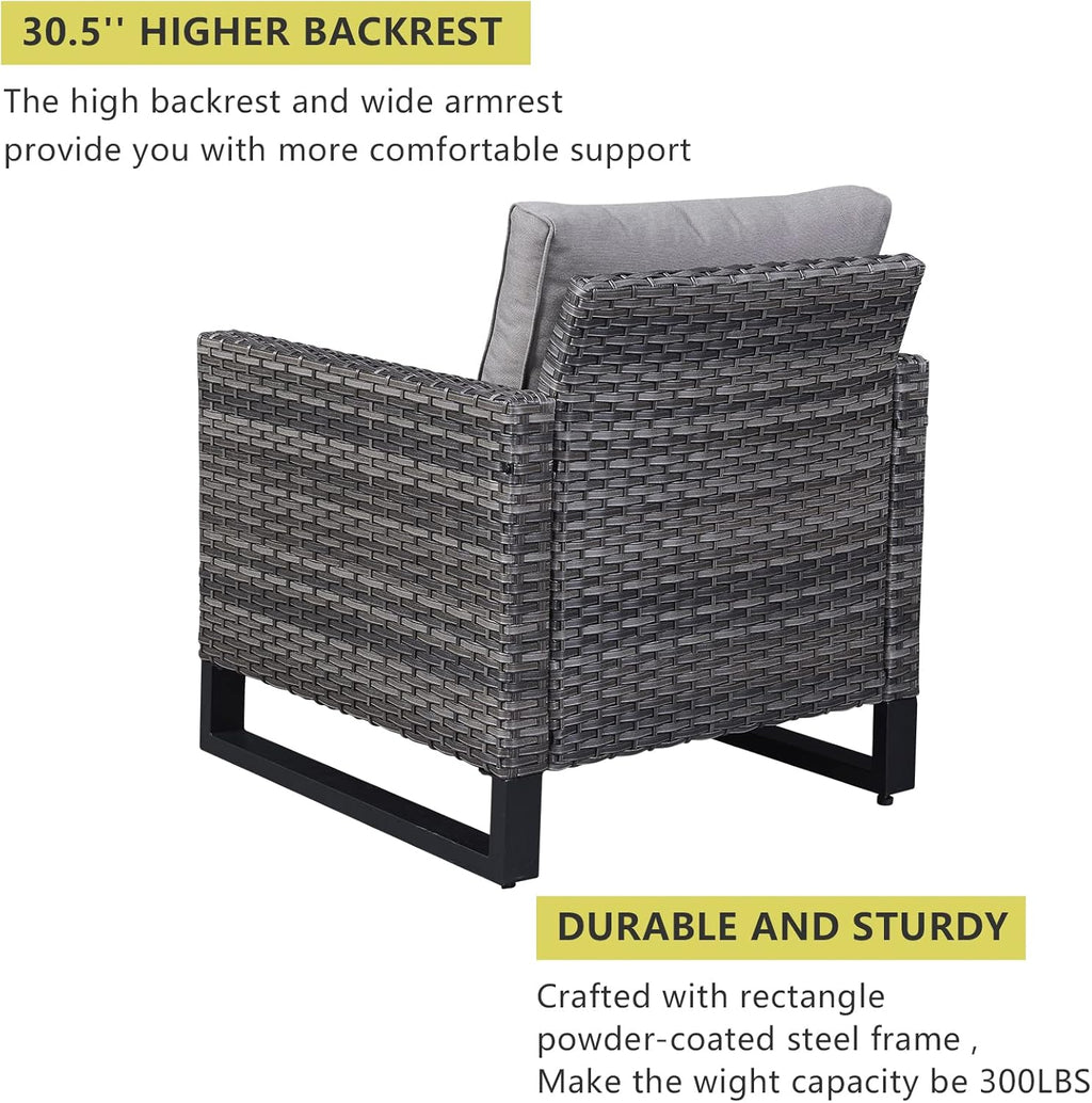 HUMMUH 5 Piece Outdoor Furniture Set with Fire Pit Table 41in 55,000 BTU,Wicker Outdoor Conversation Sets -Patio Chairs Set of 2 Patio Sofa for Porch,Garden,Backyard