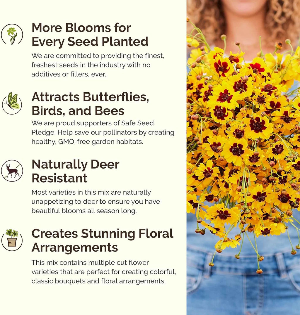 Eden Brothers Country Garden Flower Mixed Seeds for Planting, 1 lb, 480,000+ Seeds with Scarlet Flax, Cosmos Sensation | Attracts Pollinators, Plant in Spring or Fall, Zones 3, 4, 5, 6, 7, 8, 9, 10