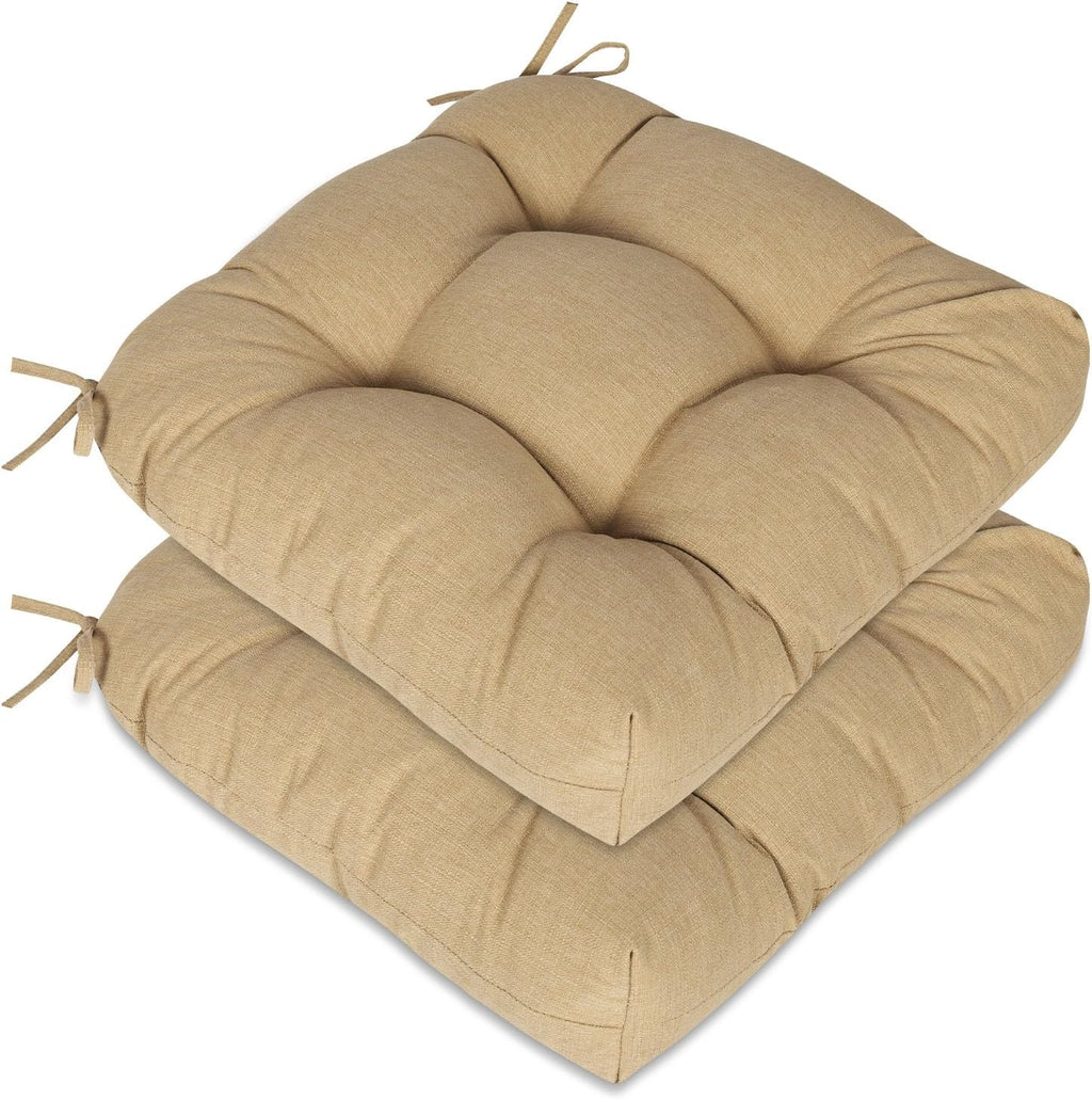 Aoodor 19" x 19" x 5" Tufted Outdoor Chair Cushions, Water Resistant & Fade Resistant Polyester Dining Chair Pads with 2 Straps for Patio Furniture, Set of 2