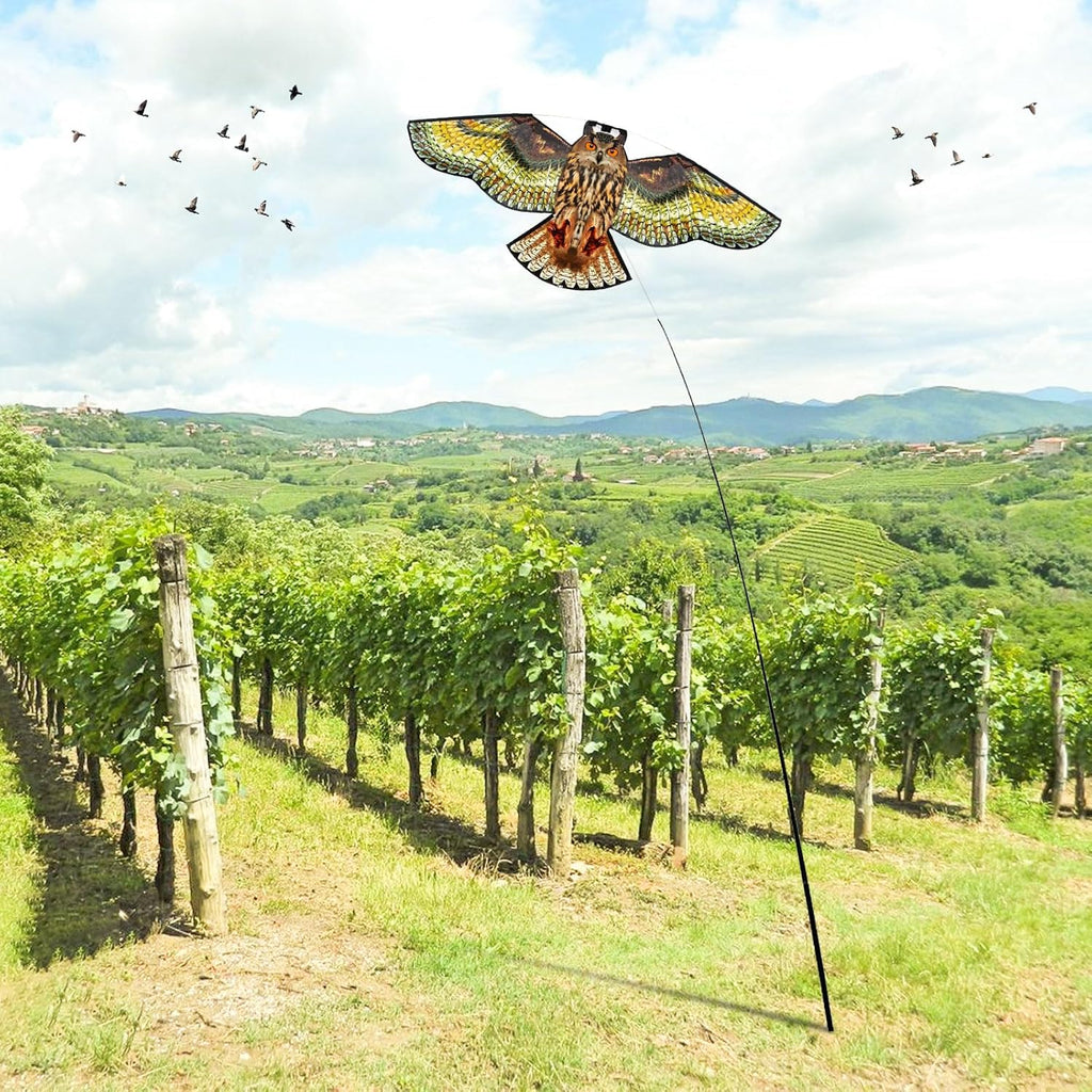 Bird Hawk Flying Kite with Pole Crop Protector Bird Scare Kites with 4m Pole - Owl Kite