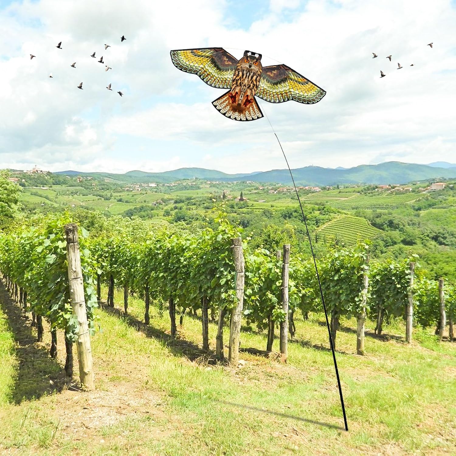 Bird Hawk Flying Kite with Pole Crop Protector Bird Scare Kites with 4m Pole - Owl Kite