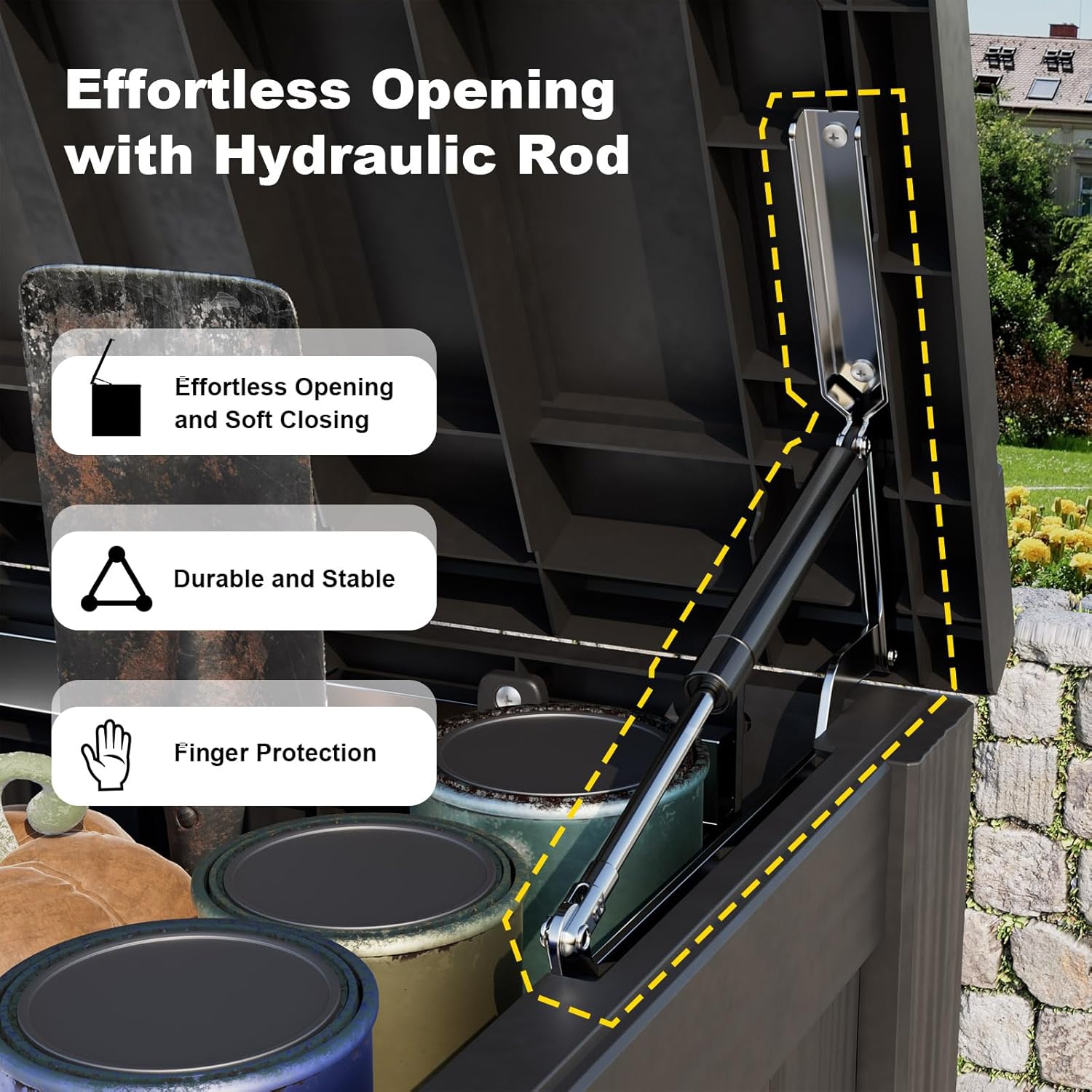 150 Gallon Outdoor Deck Box,Storage Lockable Waterproof Patio Furniture,Garden Tools,Cushions,Pool Accessories Outside Storage Resin Box(Black)