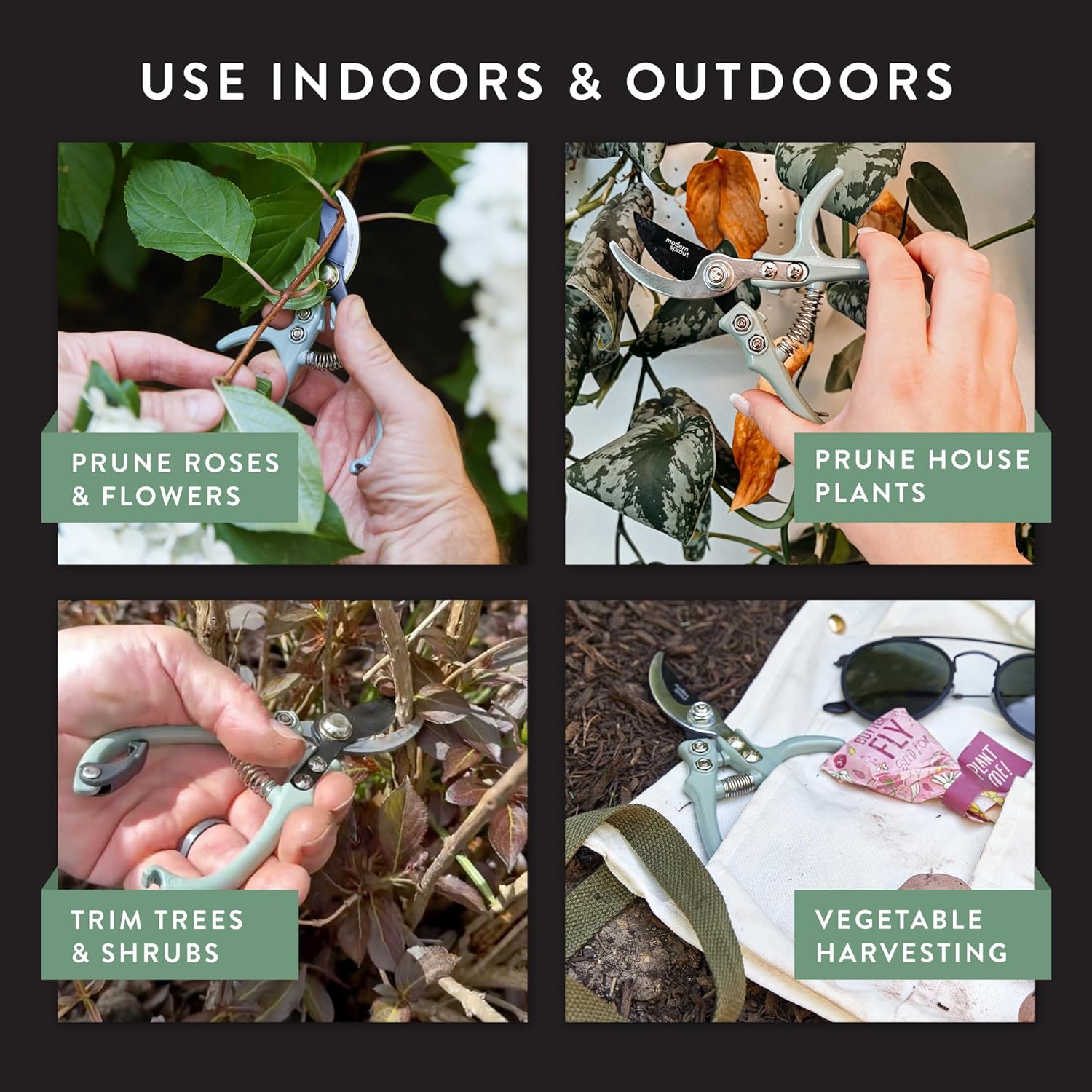 Modern Sprout Hand Pruners - Lightweight Pruning Shears W/Easy Lock- Gardening Scissors - Bypass Sharp Carbon Steel Blade - Rust Resistant - Garden Tools - Reusable Holster - Ocean