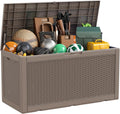 100 Gallon Outdoor Deck Box,Storage Lockable Waterproof Patio Furniture,Garden Tools,Cushions,Pool Accessories Outside Storage Resin Box(Grey)