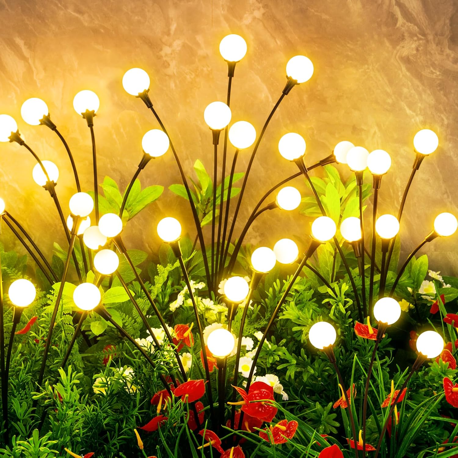 Solar Lights Outdoor Waterproof 4 Pack of 32 LEDs Garden Patio Firefly Decoration Unique Gifts Women Grandparents