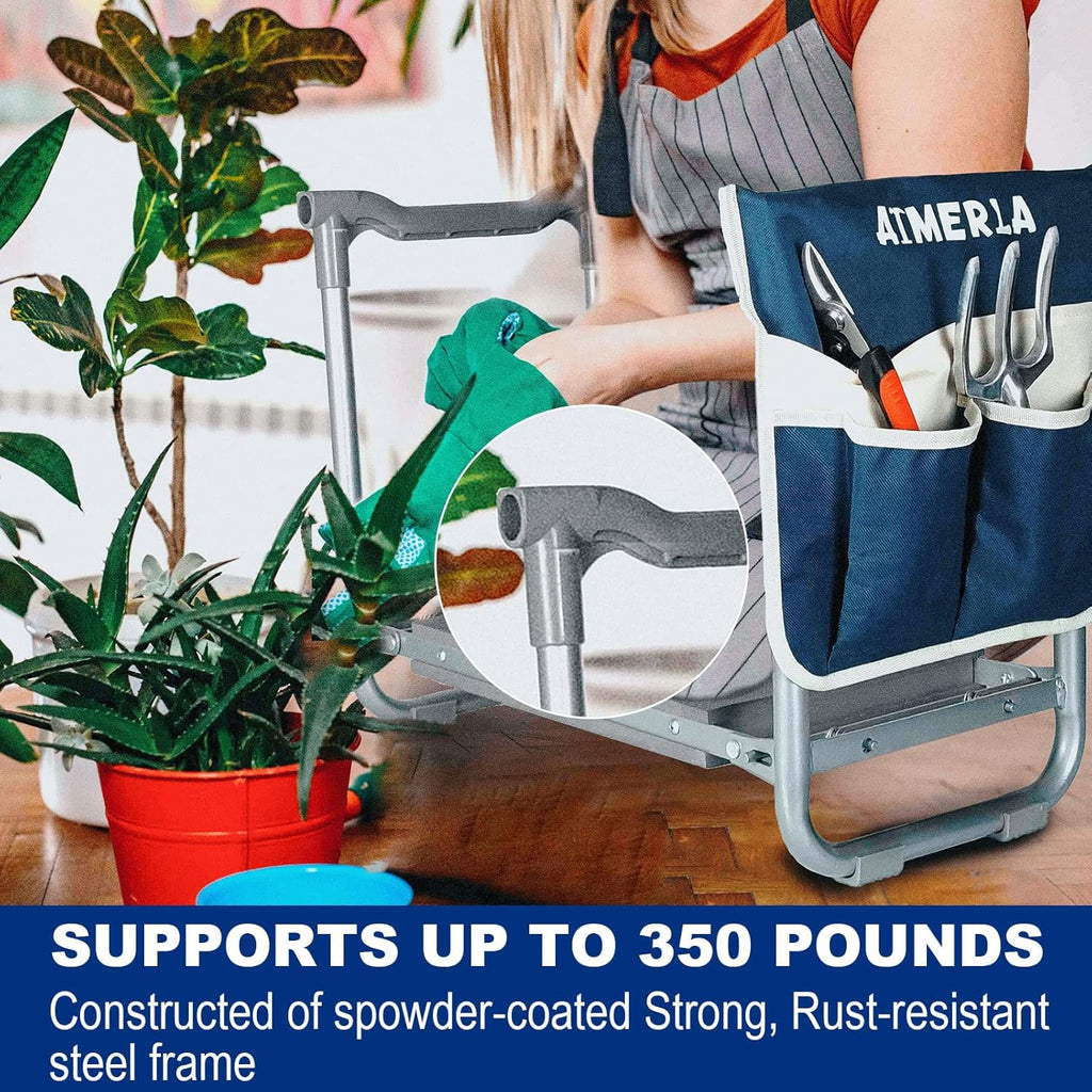 Foldable Garden Kneeler Seat Heavy Duty [Upgraded Widened Thick Kneeling Pad] Garden Stool with Large Garden Tool Bags with Pockets - Portable Garden Bench Gardening Gifts for Parents