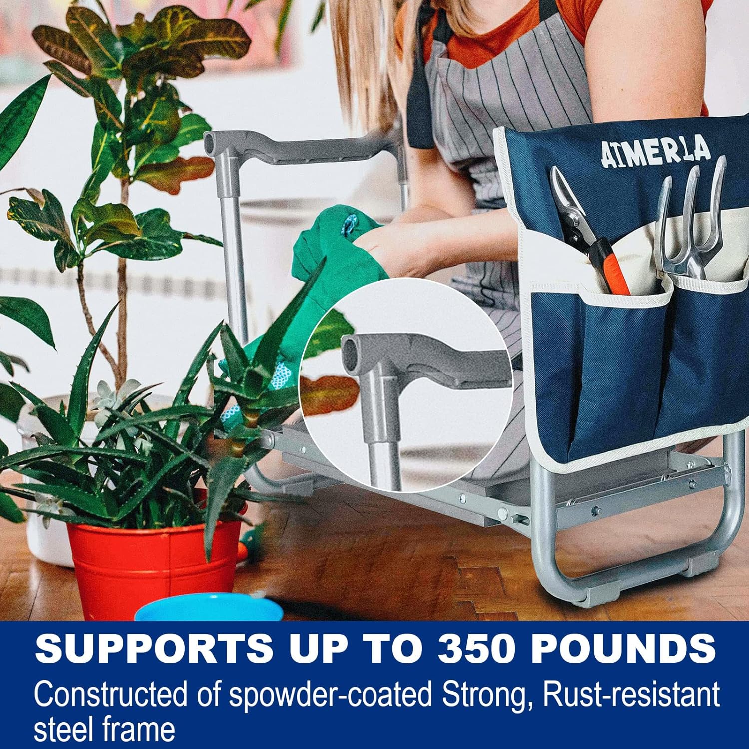 Foldable Garden Kneeler Seat Heavy Duty [Upgraded Widened Thick Kneeling Pad] Garden Stool with Large Garden Tool Bags with Pockets - Portable Garden Bench Gardening Gifts for Parents