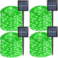 QITONG 4 Pack Green Solar Fairy Lights, Each 33ft 100 LED Halloween Lights Outdoor Waterproof, 8 Modes Silver Wire Christmas String Lights