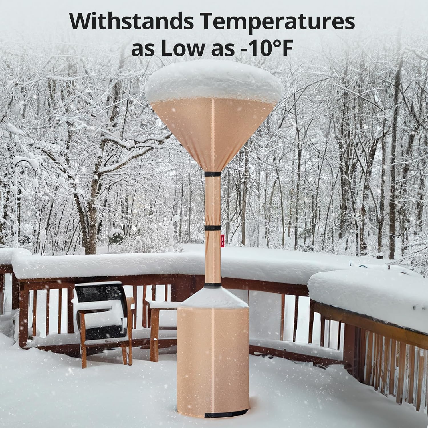 QH.HOME Winter Patio Heater Covers, [2025 Upgraded Tear-Resistant Fabric] Waterproof with Robust Zipper ,Height fit 87"-92",Dustproof/Wind/Sunlight/Snow-Resistant, 2 Pack-Camel