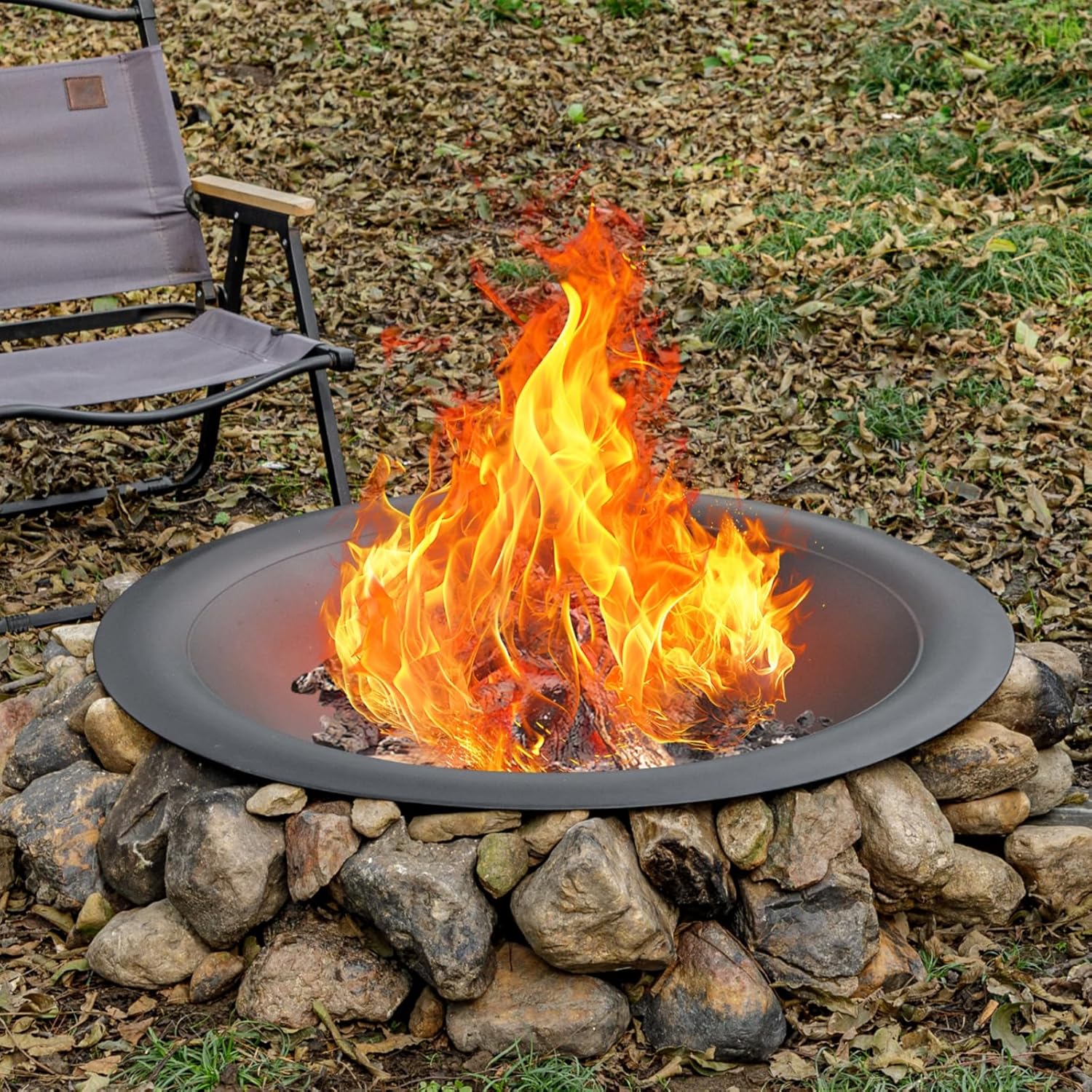 35 inch Steel Fire Pit Bowl for DIY or Replacement Existing Fire Pits, Wood Burning Fire Pit Bowl with Spark Screen &Fire Poker, Fireplace for Backyard, Porch, Deck, Camping, BBQ(Smooth)