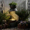 31.9" S-Shaped Water Outdoor Fountain–Modern Cascading Waterfall Feature with LED Lights & Planter Bowl, Garden Fountains Outdoor for Patio, Balcony, Yard or Home Decor, Resin Waterfall