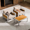 ZANDOR Aluminum Outdoor Patio Furniture - 2 Pcs Armchairs and Coffee Table, All-Weather Metal Modern Outside Furniture with Washable Thick Cushion for Garden/Backyard/Porch, Silver