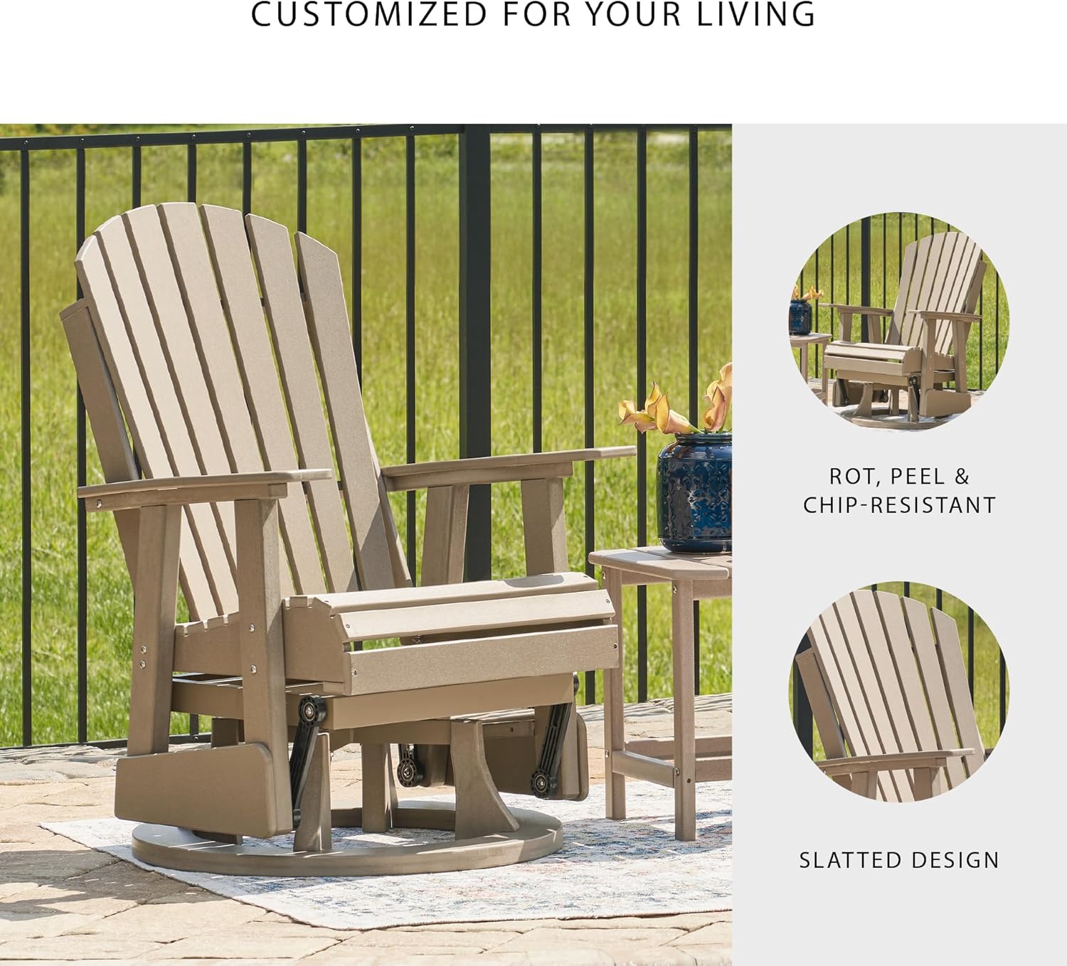Signature Design by Ashley Hyland Wave Casual Weather Resistant HDPE Outdoor Swivel Glider Chair, Light Brown