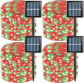 YEGUO Solar Fairy Lights Outdoor Waterproof, 4 Pack Each 33ft 100 LED String Lights, 8 Modes Silver Wire(Green and Red)