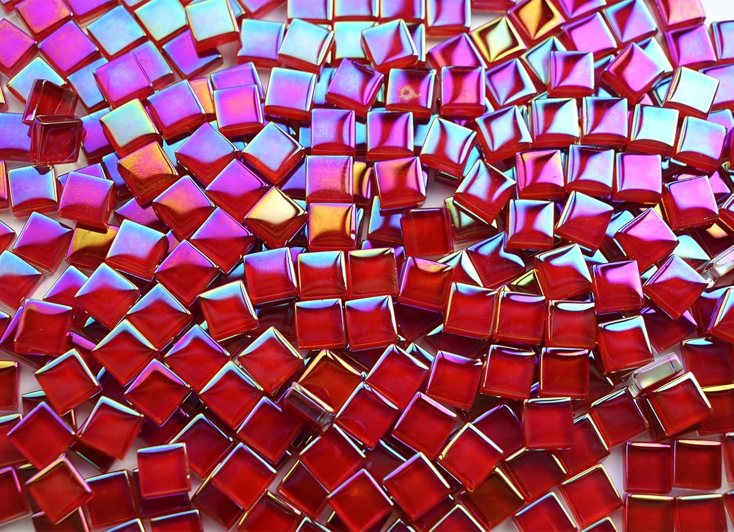 0.66lbs Ruby Red Iridescent Mosaic Tiles, 3/8" Square Glass Pieces With Smooth Edges, Ideal for Making Supplies, Small Colored Glass Tiles for DIY Coaster Projects