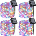 QITONG 4 Pack Multicolor Solar Fairy Lights Outdoor Waterproof, Each 33ft 100 LED Christmas String Lights, 8 Modes Silver Wire Mini Twinkle Lights