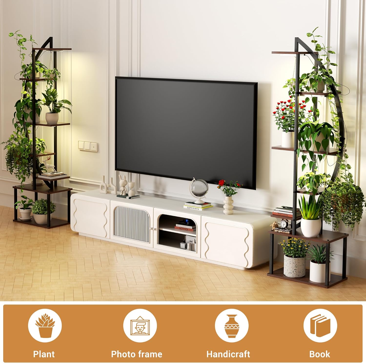 Plant Stand Indoor with Grow Lights 2 Pack, 8 Tiered 69" Tall Metal Plants Shelf, Large Plant Rack Flower Stand for Plants Multiple, Half-Moon Indoor Plant Shelf for Living Room Patio Garden Balcony