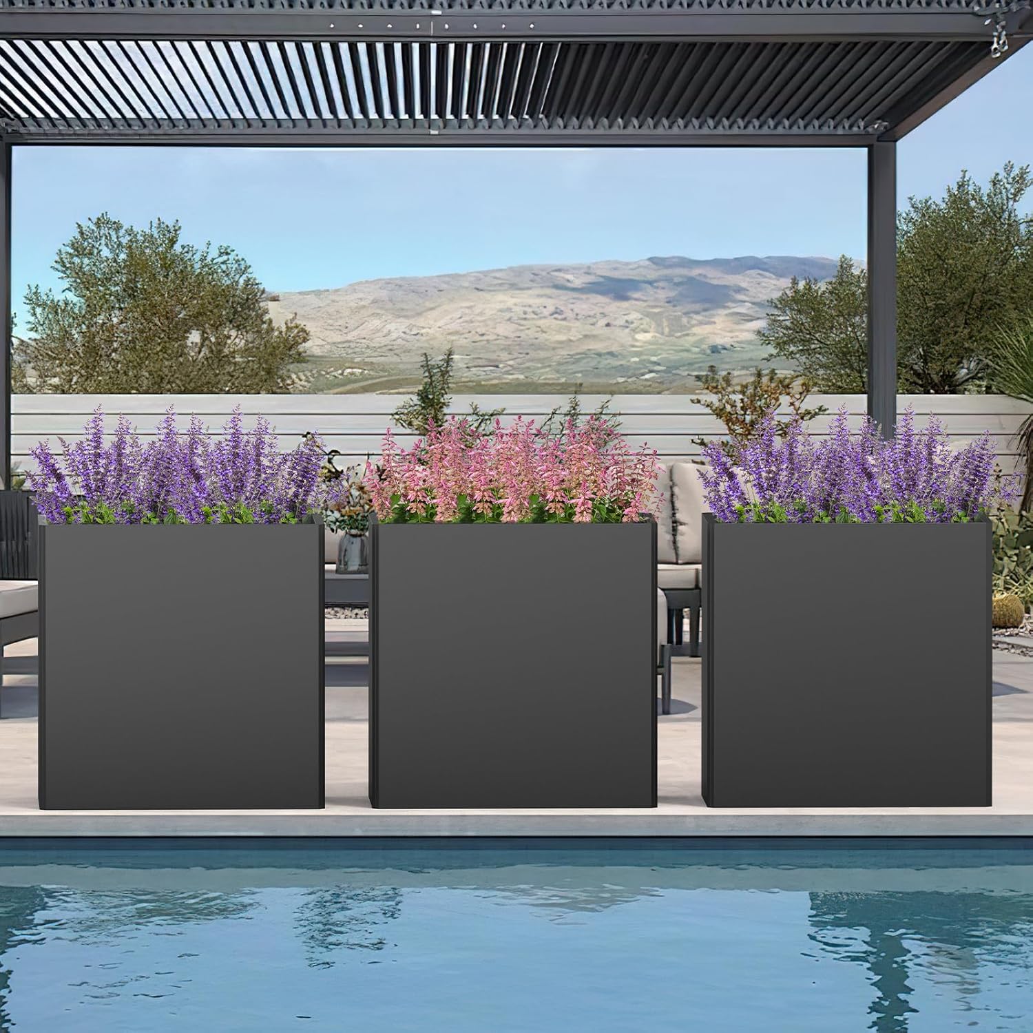Galvanized Steel Tall Planter – 24x12x24in with Removable Insert Shelf | All-Weather Rectangular Metal Planter Box for Porch, Garden, Patio | Indoor & Outdoor Use | Black