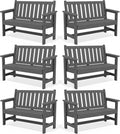 SERWALL Outdoor Bench, HDPE Outdoor Benches Weatherproof, 2-Person Garden Bench with 660 lbs Weight Capacity, Patio Benches for Outdoors, Garden, Porch, Backyard and Park, Grey, 6 Pack
