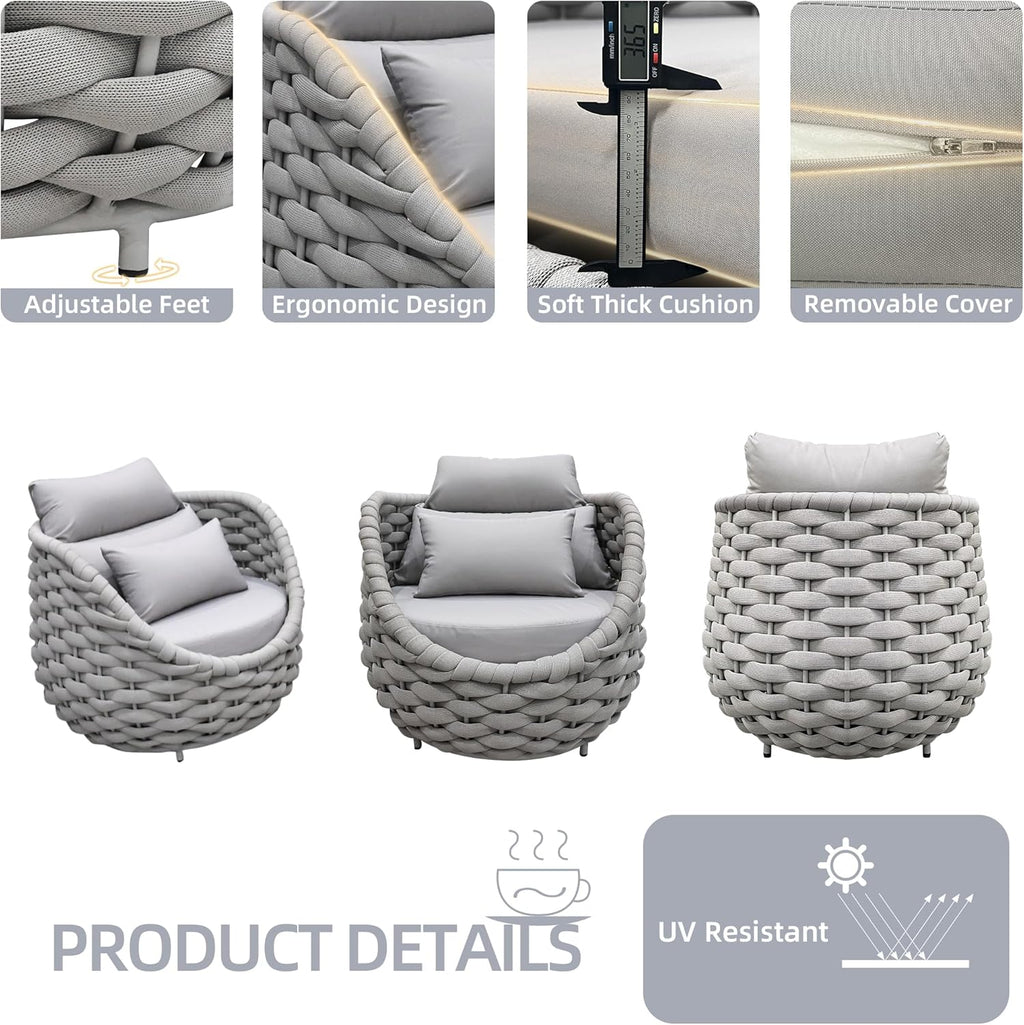 TWT Patio Sofa, All-Weather Textilene Rope Outdoor Chairs Set of 2 with Cushions & Pillows, Patio Couch Outdoor Patio Furniture Set for Patio, Balcony, Backyard, Deck, Poolside, Grey