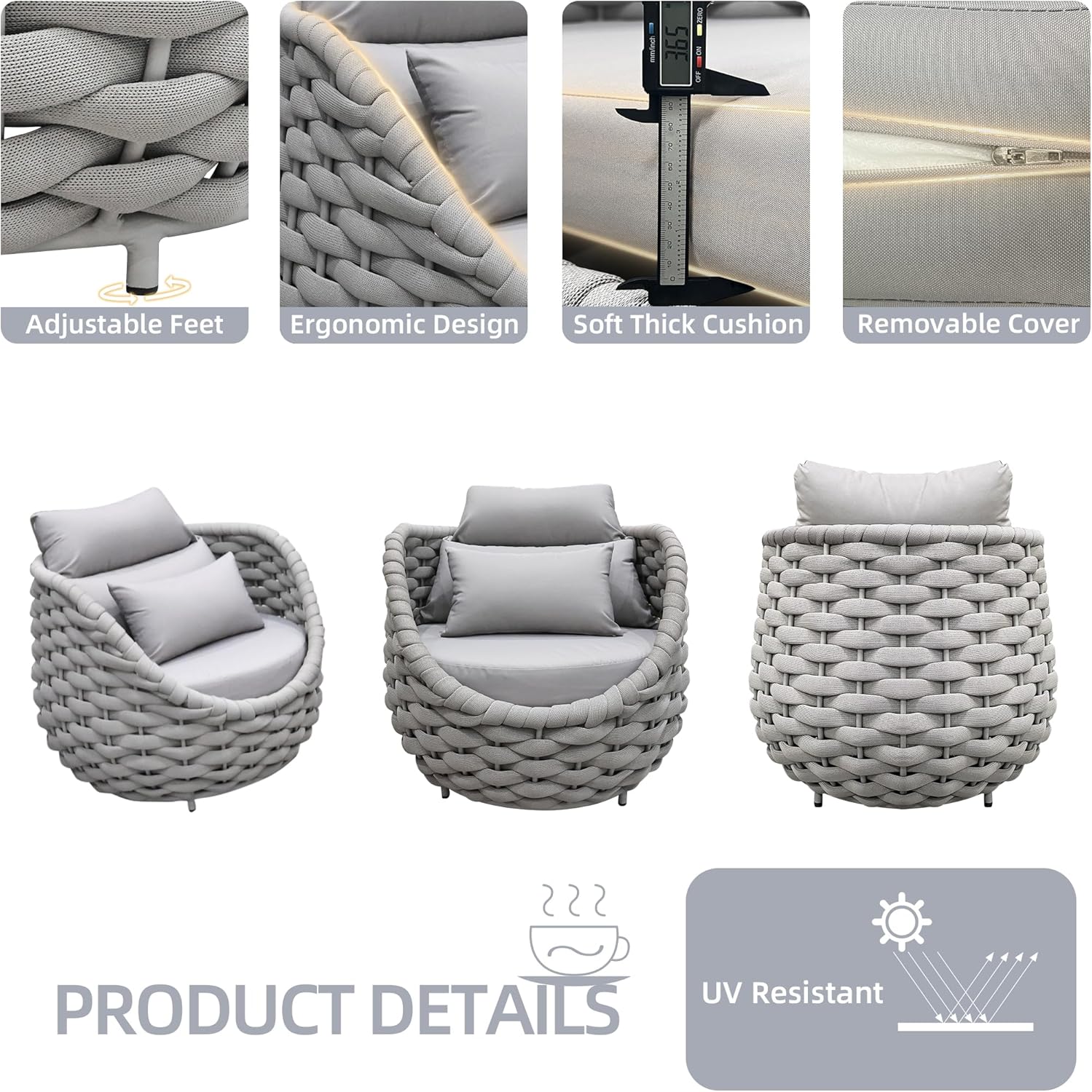 TWT Patio Sofa, All-Weather Textilene Rope Outdoor Chairs Set of 2 with Cushions & Pillows, Patio Couch Outdoor Patio Furniture Set for Patio, Balcony, Backyard, Deck, Poolside, Grey