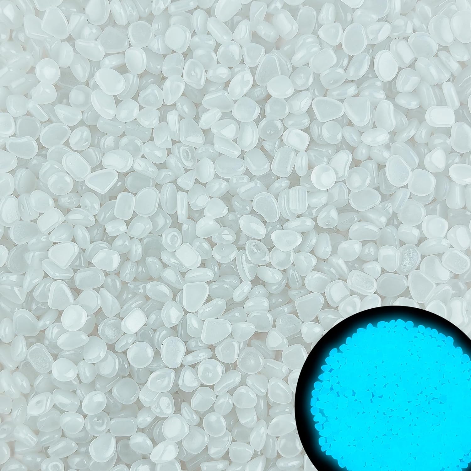 4000pcs 5-8mm White Glowing Pebbles Glow Pebbles Aquarium Rocks Glow in The Dark Decorative Stones for Walkways Driveway Yard Grass Fish Tank Plant Pots