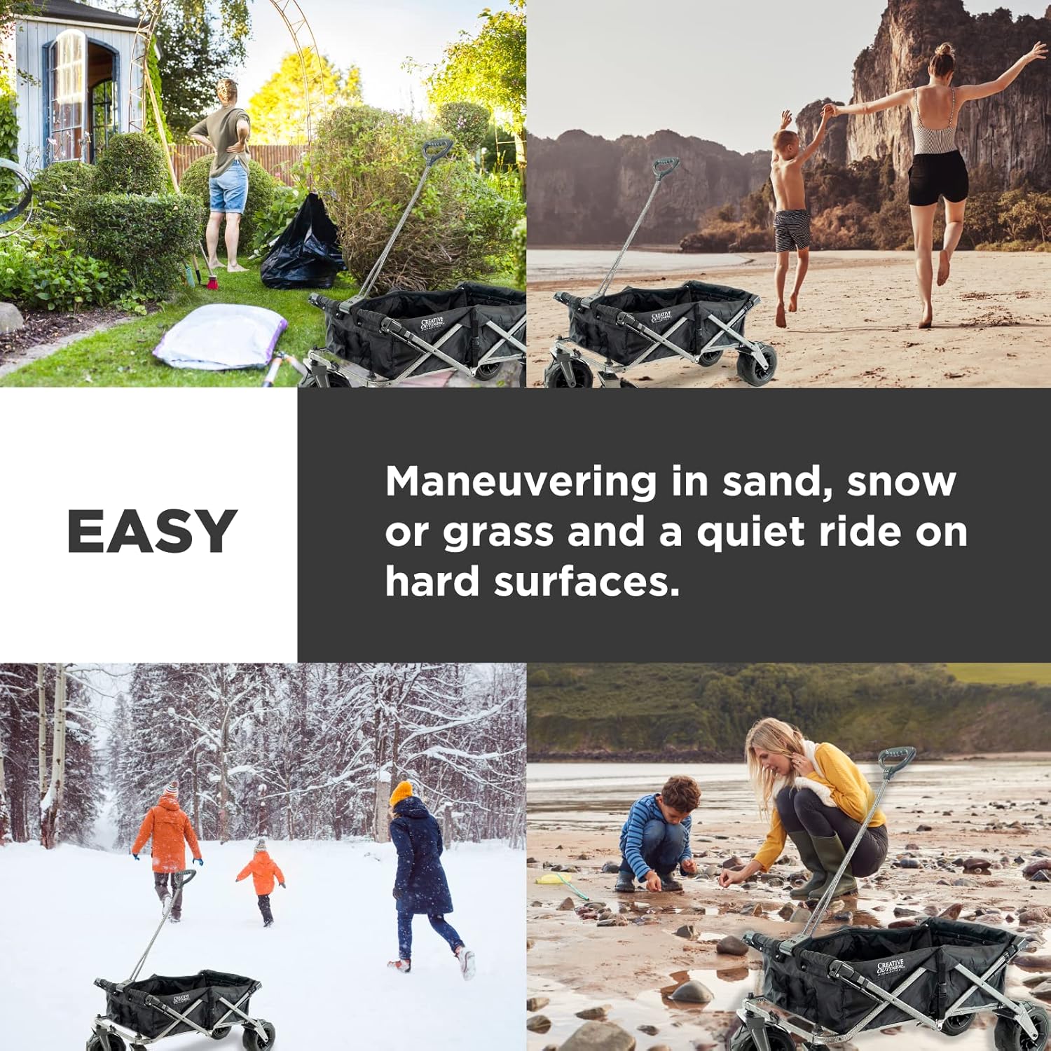 Creative Outdoor Push Pull Stroller Wagon, Beach Hauler XXL Deluxe with Canopy, Collapsible and Portable Heavy Duty Folding Cart, Supports up to 200lbs Weight Capacity, Giant 10" Wheels