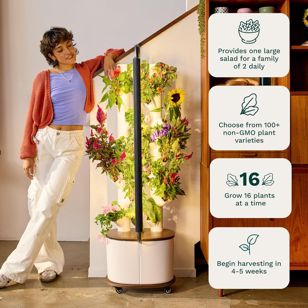 Gardyn Studio Vertical Hydroponics Growing System Kit - 16 Non-GMO Plants, Herbs, Vegetables - Tower Garden - Hydroponic Herb Garden Planter Indoor Kit - Indoor Gardening System with LED Grow Lights