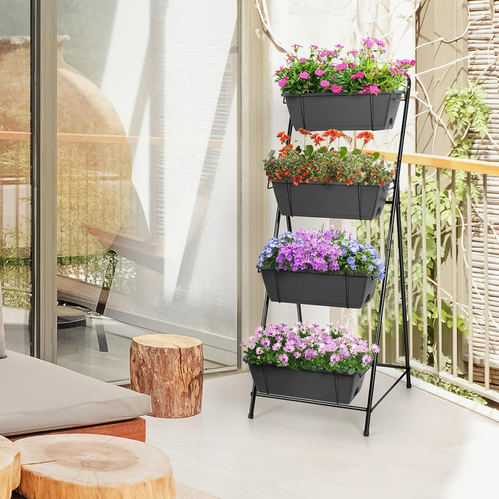 4 Tier Vertical Garden Planter Herb Garden Planter Outdoor Planters for Outdoor Plants Standing Vertical Raised Garden Bed Tiered Garden Vegetable Planter with Drainage Holes (Grey)
