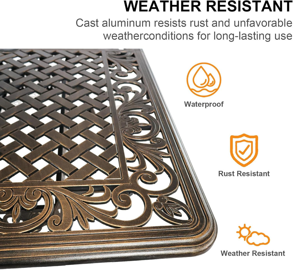 Rectangle Patio Table 59" Cast Aluminum Patio Dining Table with 2.56" Umbrella Hole, Weather-Resistant Outdoor Dining Table for 6-8 Person, Balcony Garden Table 59" x 35.5" x 29", Bronze