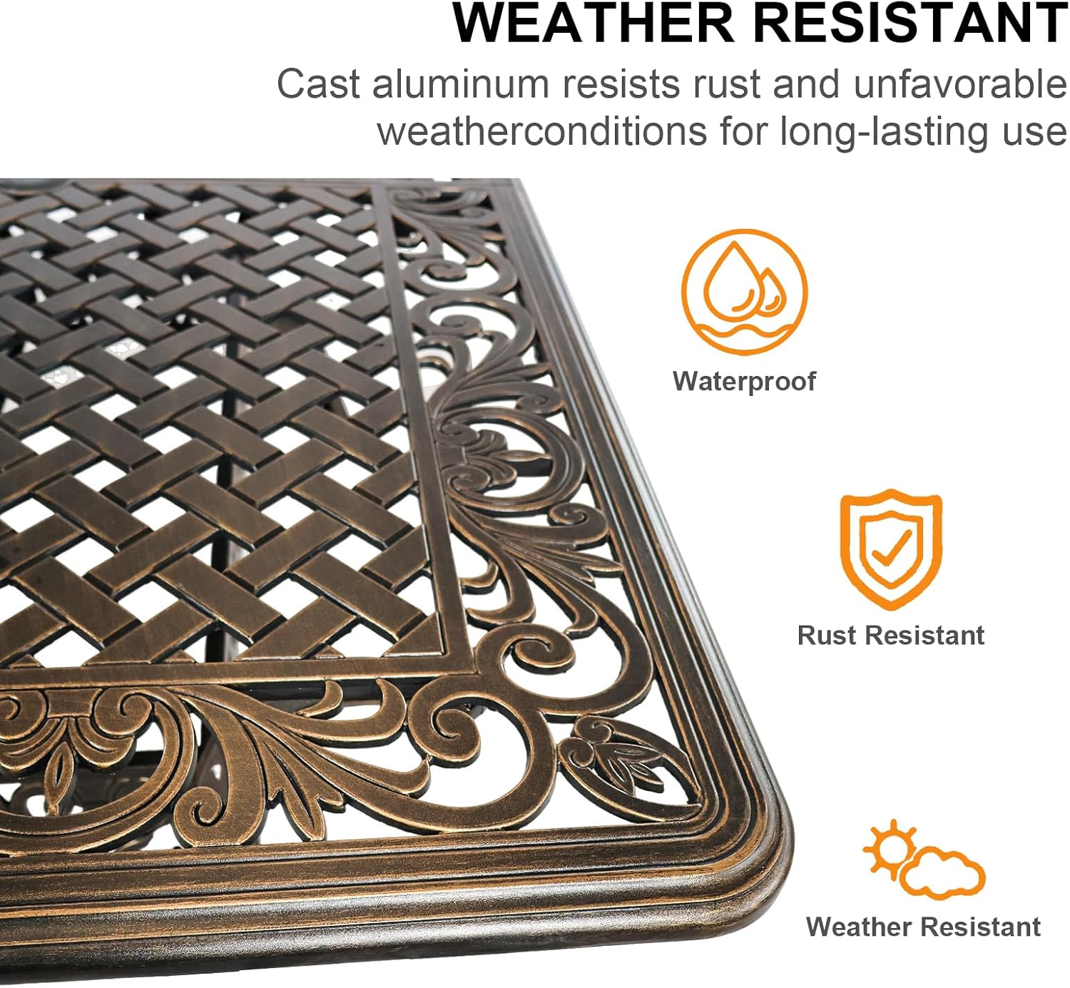 Rectangle Patio Table 59" Cast Aluminum Patio Dining Table with 2.56" Umbrella Hole, Weather-Resistant Outdoor Dining Table for 6-8 Person, Balcony Garden Table 59" x 35.5" x 29", Bronze