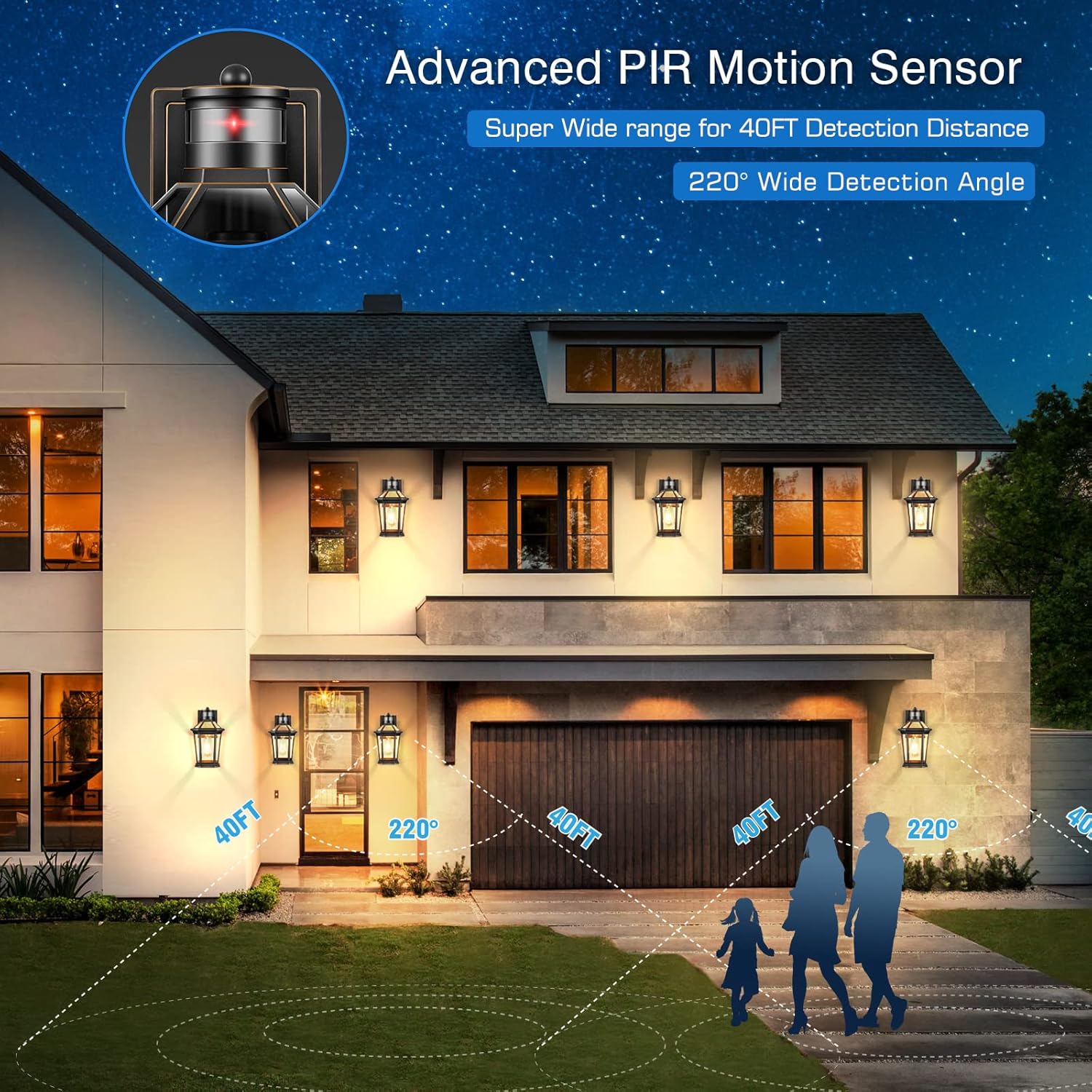VIANIS Motion Sensor Outdoor Wall Lantern, Black Waterproof Dusk to Dawn LED Exterior Wall Sconce, Anti-Rust Aluminum Modern Outdoor Lights Fixtures Wall Mount for Porch, Entryway, Garage, Front Door