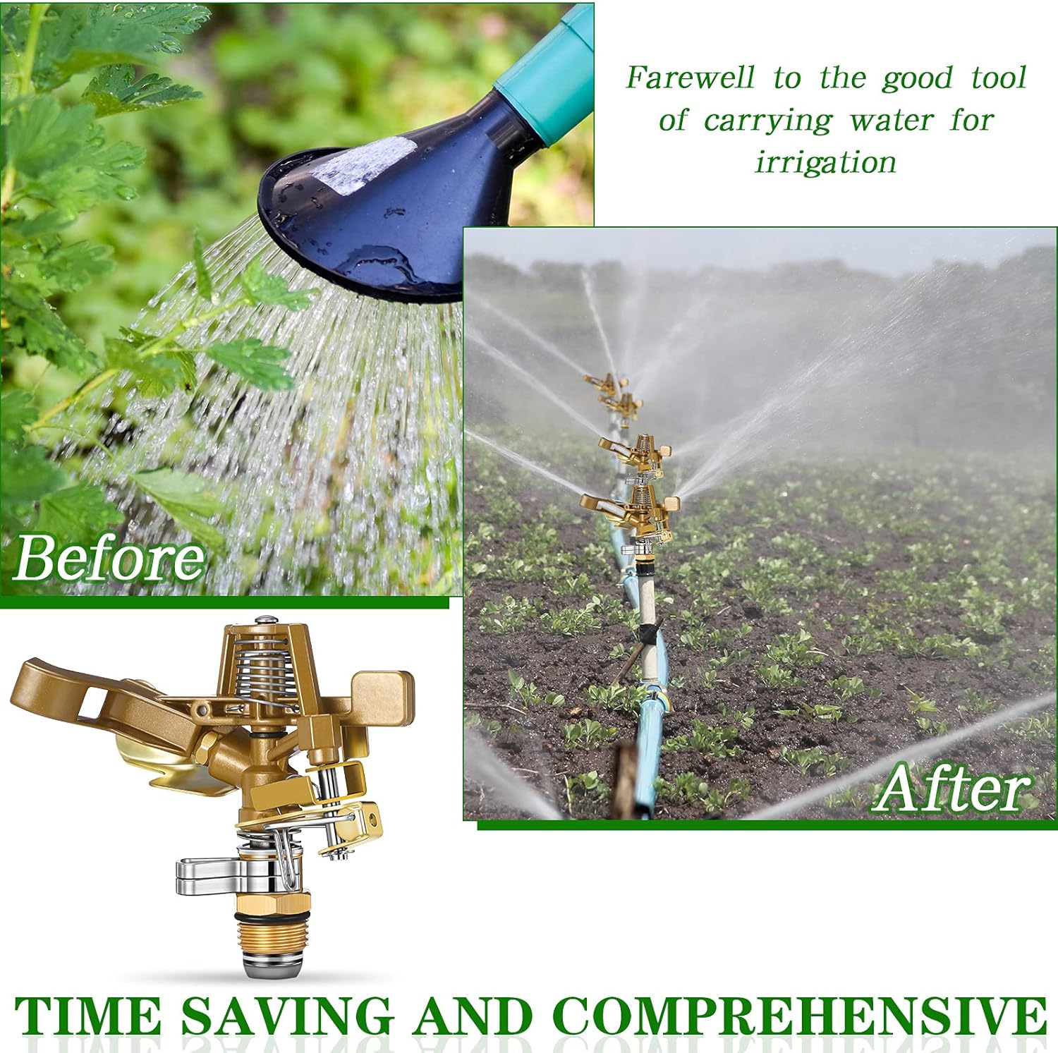 Ferraycle 20 Pieces 1/2 Inch Brass Impact Sprinkler Head with Nozzles Heavy Duty Adjustable 0-360 Degrees Impulse Sprinkler Head Lawn Watering for Yard Irrigation