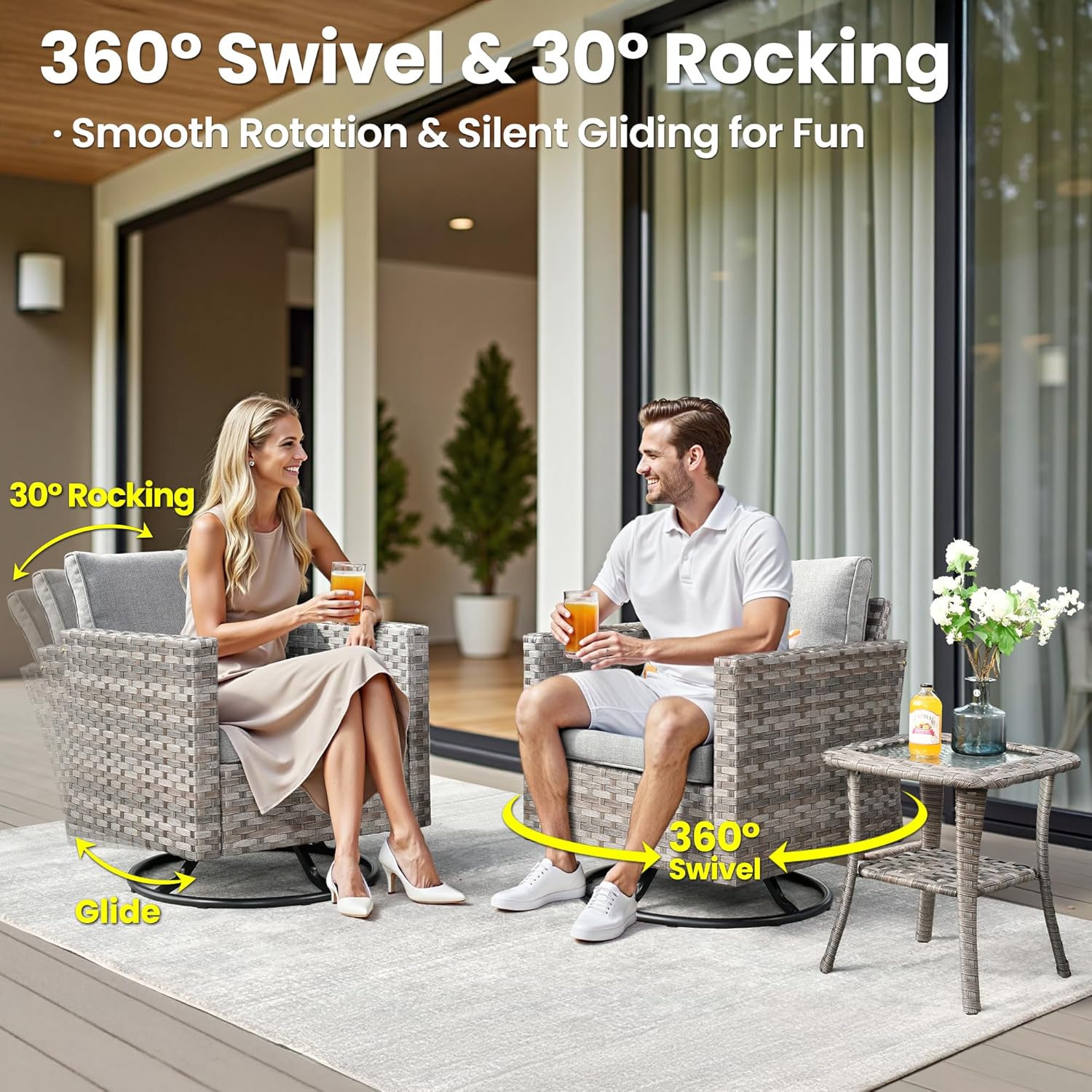 ovios 15 Pieces Patio Furniture Set, Outdoor Wicker Sectional Sofa with Swivel Chairs Coffee Table, Modern Modular Deep Seat Rattan Couch Conversation Sets, Dark Grey