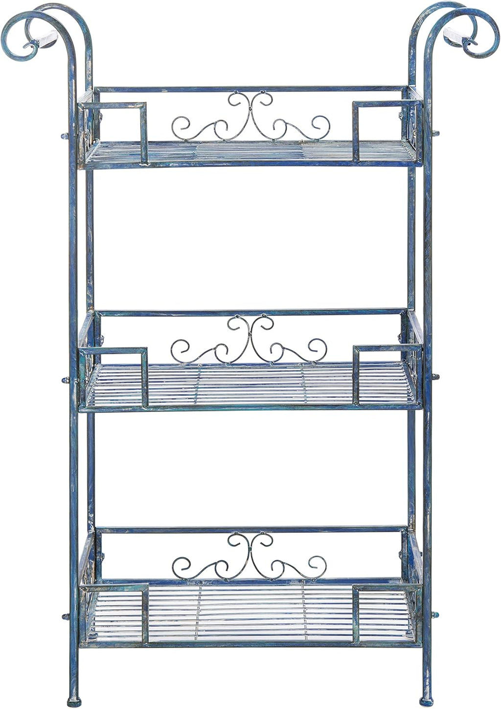 Safavieh PAT5006C-Outdoor Collection Noreen Victorian Antique 3-Tier Shelf, Mossy Blue