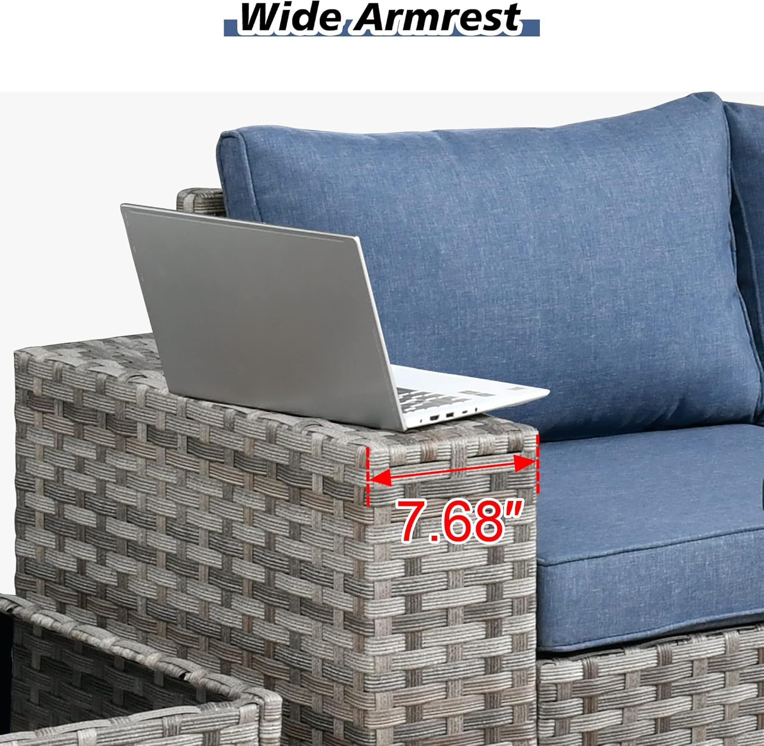 HOOOWOOO Modular Patio Outdoor Sectional Furniture Set,6 Piece Wicker Conversation Sofa Set,Out Door Couch Set with Wide Arm for Outside All Weather(Denim Blue)