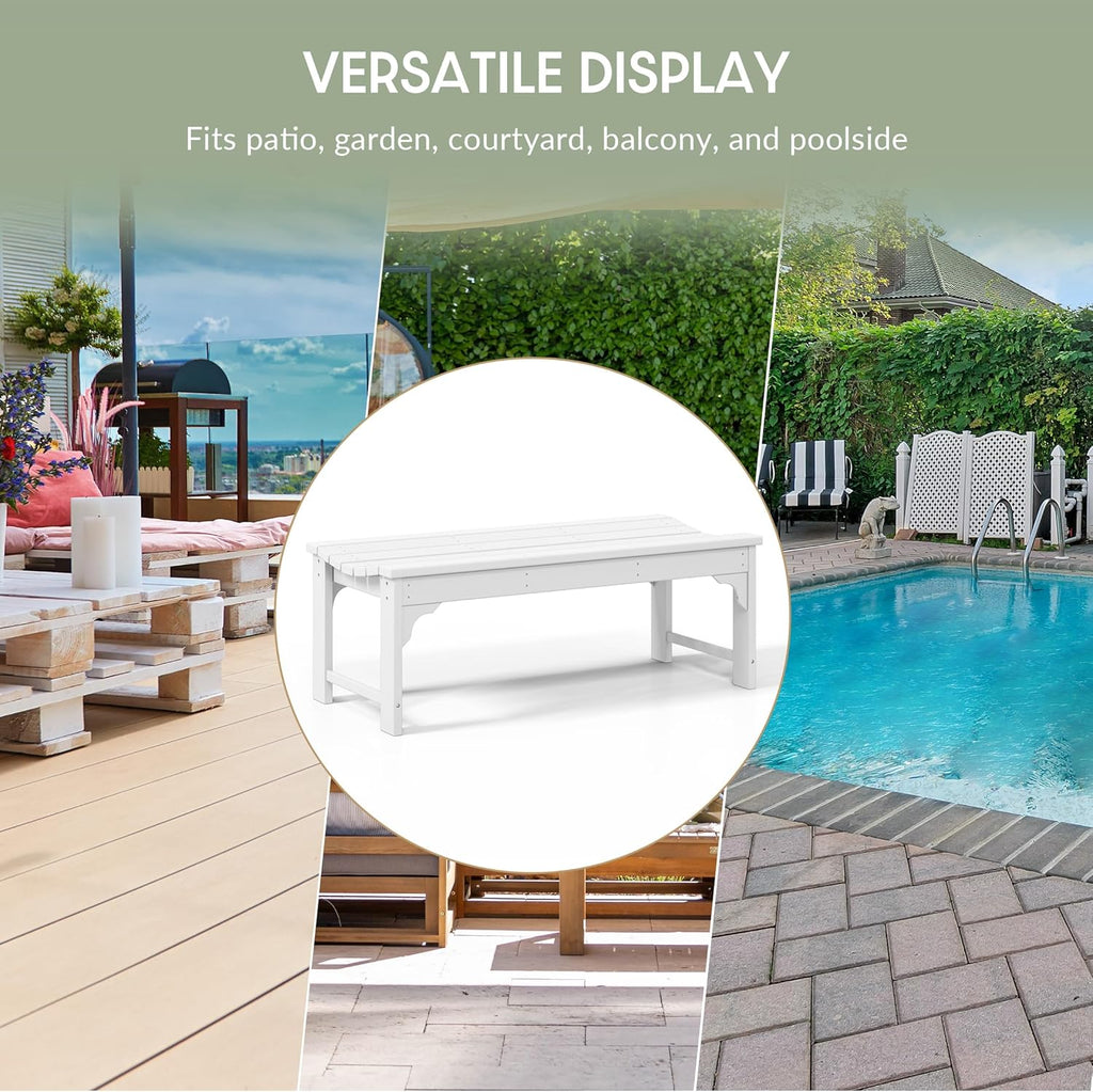 WestinTrends Malibu Outdoor Bench, All Weather Resistant Poly Lumber Backless Patio Garden Bench, Adirondack Curved Bench Seat for Comfort, White