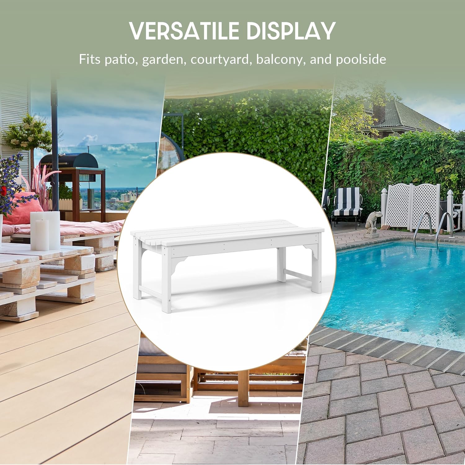 WestinTrends Malibu Outdoor Bench, All Weather Resistant Poly Lumber Backless Patio Garden Bench, Adirondack Curved Bench Seat for Comfort, White